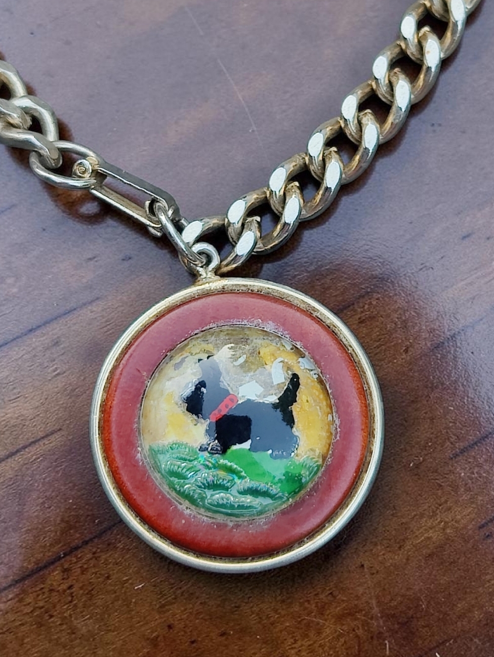 Vintage Reverse Painted Scotty Dog Glass Charm Bracelet